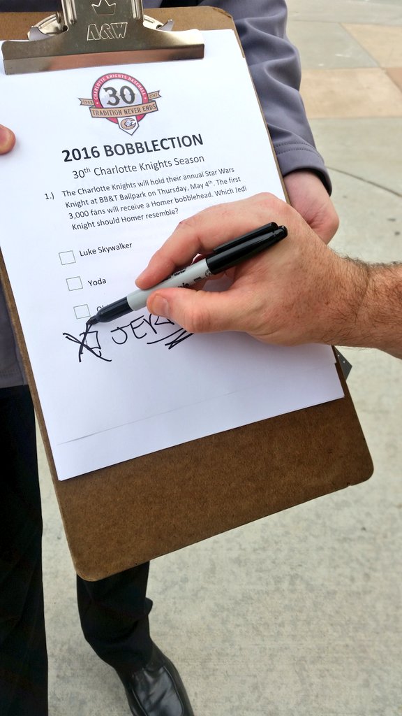 KnightsBaseball's tweet photo. .@JERRYtheJESTER just voted! #ElectionDay #bobblection #makebobbleheadsgreatagain https://t.co/WK9RsatLS4