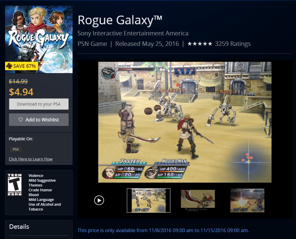 Site on Twitter: "Rogue Galaxy is $5.99 ($4.94 PS+), PS2 Classic on PS4 https://t.co/OXF6XD2cvt https://t.co/AymipWyZnI" / Twitter