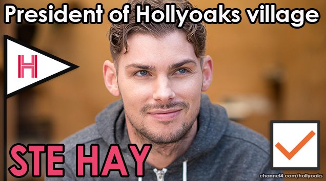 The votes are in... Ste Hay has been elected by the people of Twitter as the #HollyoaksPresident. TAX-FREE TRAINERS FOR EVERYONE! 👟🎉