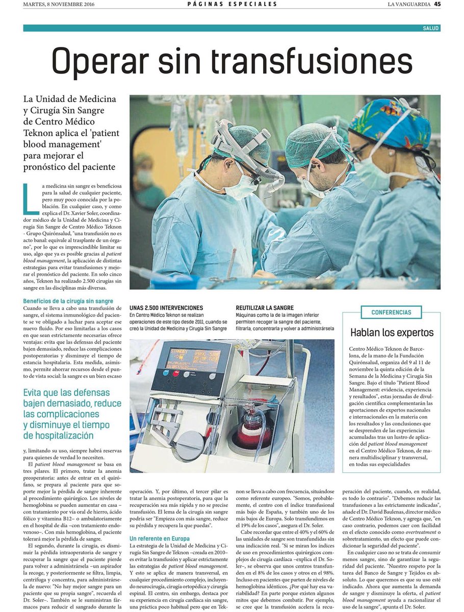 cardiodreams's tweet photo. El doctor Ruyra participará en la V Semana de la Medicina y Cirugía sin sangre de la Fundacion @quironsalud. Hoy salimos en La Vanguardia https://t.co/lYq5bCC0JF