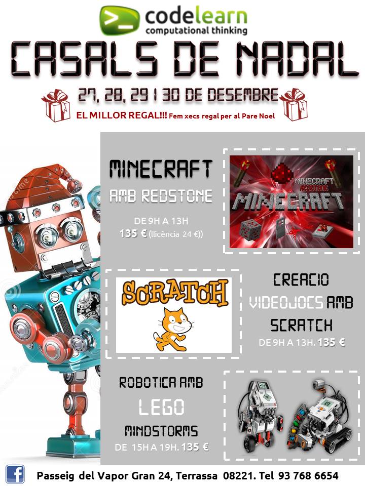 CodelearnTRSSA's tweet image. Qué fareu aquestes vacances de Nadal? Us presentem els nostres casals.#roboticaeducativa #casalsdenadal #Minecraft #legomindstorms #Scratch