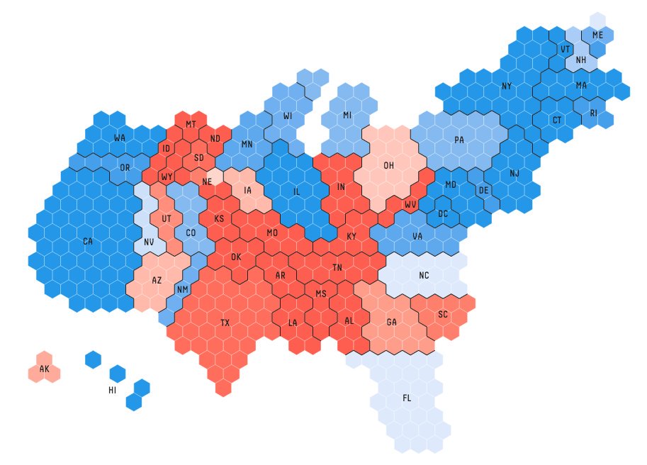 avinash's tweet image. The normal US map implies that the US is a 1 person 1 vote democracy. It is not. 

Keep this more accurate map in front of you.

via @ywxwy