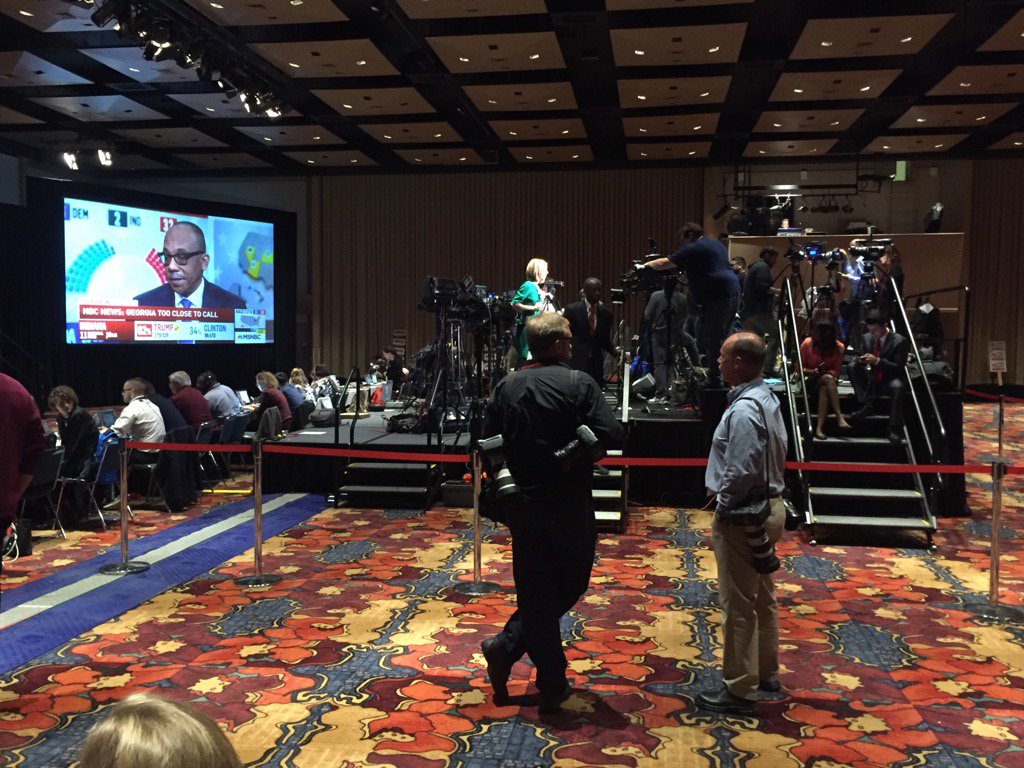 starwatchtim's tweet image. Media scrum at Dem watch party. Crowd still pretty thin. #invotes