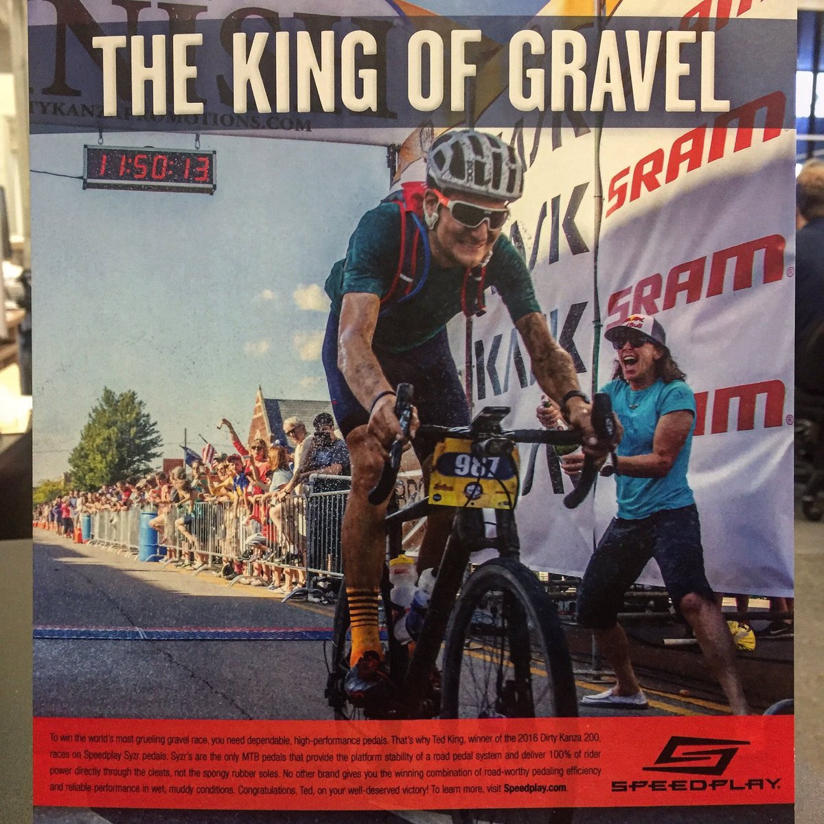 SpeedplayPedals's tweet photo. This being an @iamtedking takeover, this picture was inevitable. #DirtyKanza win in June. See you in June 2017 too with my #syzr https://t.co/NbMAP1hQdL