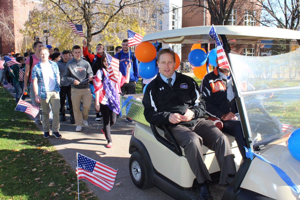 MacalesterScots's tweet photo. #MacFootball @CoachJennison leads the voting parade encouraging the Macalester community to vote #MacTheVote #heymac https://t.co/coYCesXmD2