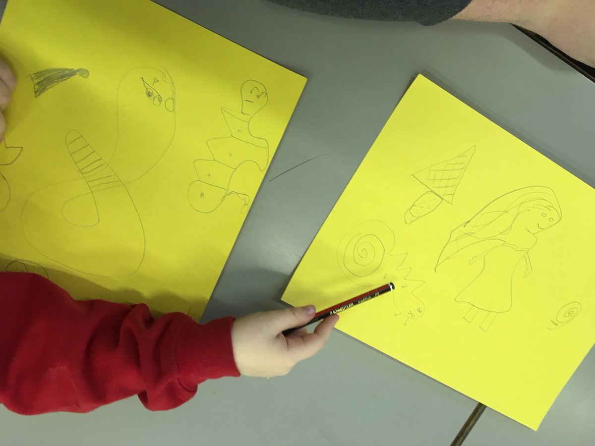 root2wing's tweet image. It was time for Ash class to have a go at the #shapegame today. &quot;It&apos;s funny I made a dinosaur!&quot; #drawing #imagination #play #fun #school