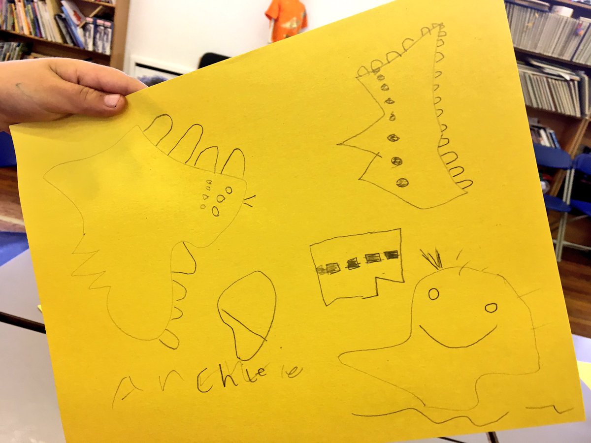 root2wing's tweet image. It was time for Ash class to have a go at the #shapegame today. &quot;It&apos;s funny I made a dinosaur!&quot; #drawing #imagination #play #fun #school