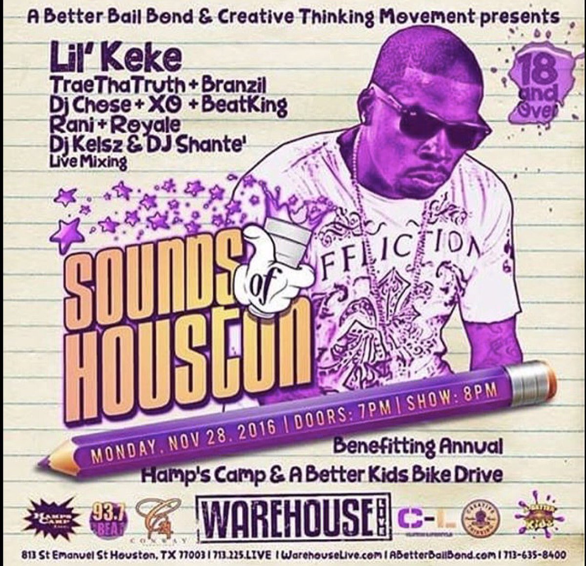 SoSouth's tweet photo. @TheMovementCTM Presents: Sounds Of Houston Feat. @DonKe713 @Branzil_ @TRAEABN @DJCHOSE &amp; Otherd NOVEMBER 28th @warehouselive #charityevent https://t.co/9i92lSUVVj