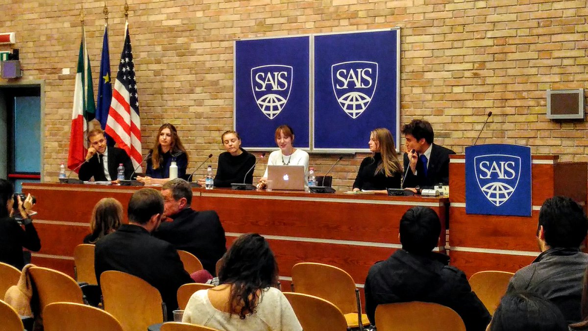 Full auditorium as students with experience in politics, journalism and campaigning discuss tonight's election! @SAISHopkins #USElection2016