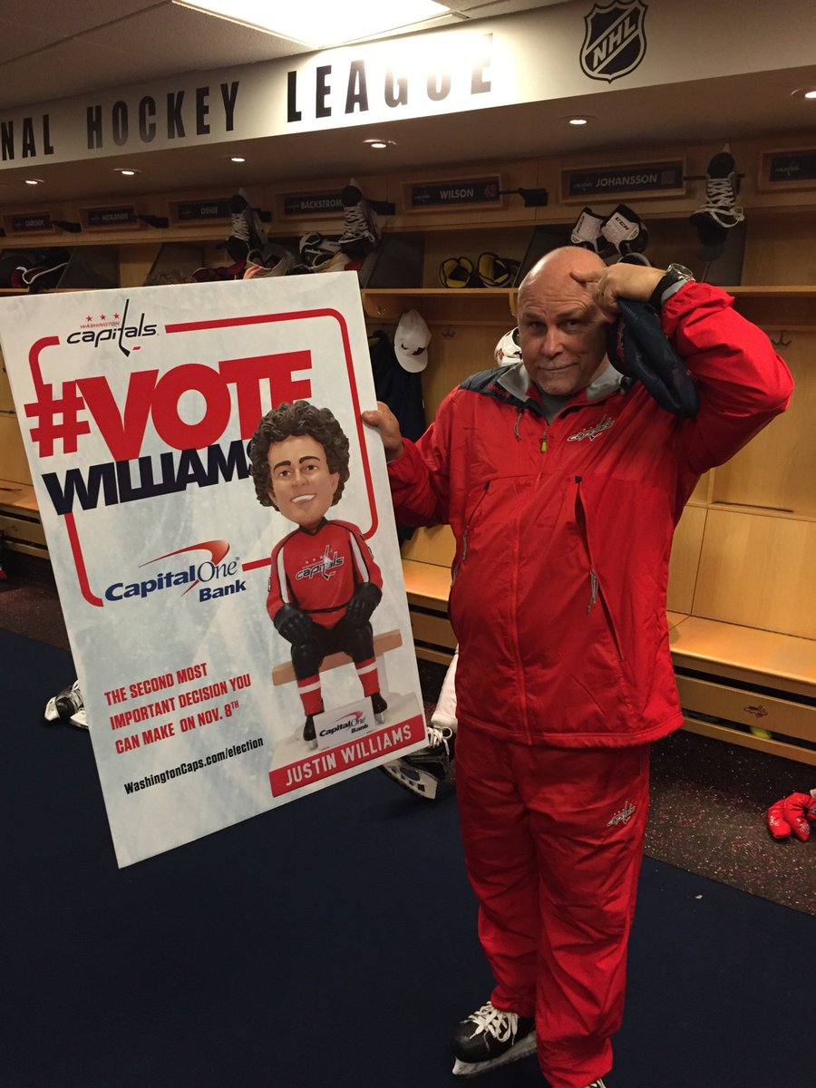 Capitals's tweet photo. Coach is voting for… #VoteWilliams #ImWithHair

Follow #CapsElectionNight results: https://t.co/NaZbAQbvZT https://t.co/LuU9GWmh61