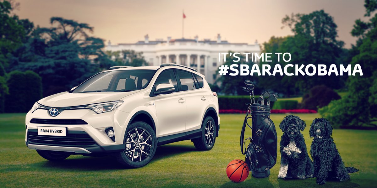 toyota_italia's tweet photo. It’s time to #SbarackObama! E adesso che farai con tutto questo tempo libero, Obama? Dacci dentro con sport e passioni, con RAV4 Hybrid! https://t.co/BfeFTOFKQN