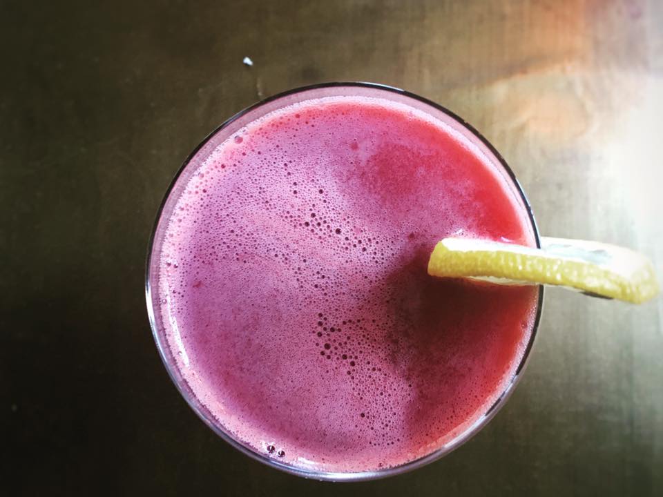 The Scarlett Letter-  <a href="/stgeorgespirits/">St. George Spirits</a> citrus vodka, cherry, lemon, rhubarb bitters #theeuropeansf #scarlettletter