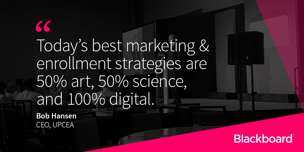 Blackboard's tweet photo. “Today’s best marketing &amp; enrollment strategies are 50% art, 50% science, &amp; 100% digital.” 3 enrollment tips: https://t.co/HPzl4RZG2z https://t.co/E5PleMuwg7