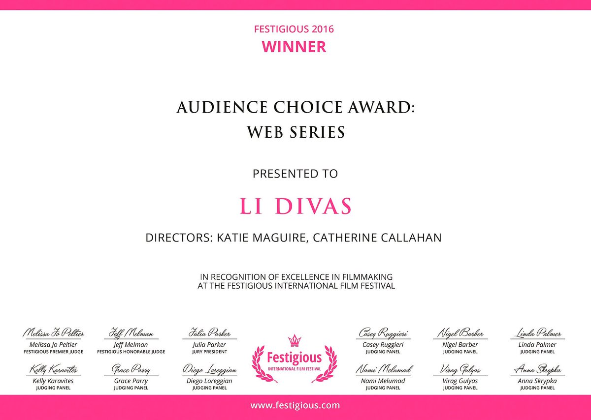 Congrats <a href="/SearleKathy/">kathy searle</a> <a href="/BarkyBark_/">Pessisi la famille</a> <a href="/KatieMaguire105/">Katie Maguire</a> <a href="/catacall/">Catherine Callahan</a> <a href="/KOly1014/">Kelsey Ann Olafson</a> @EfChuck Thanks <a href="/festigious/">Festigious</a> #audiencechoiceaward