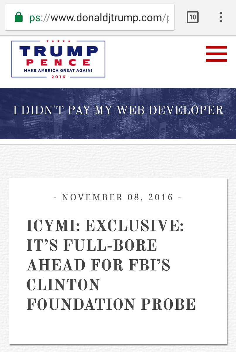 iglvzx's tweet image. LMAO. Trump's official website has a glaring XSS vulnerability. You can write in any text to the header. 👌