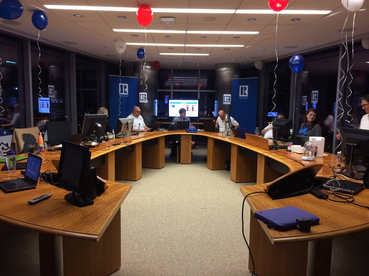 NAR_Advocacy's tweet photo. The #REALTORParty Campaign Coverage 2016 War Room is up &amp; running! Remember to tag @RealtorAction #RPVOTES in your election posts tonight! https://t.co/YyPE99FaEA