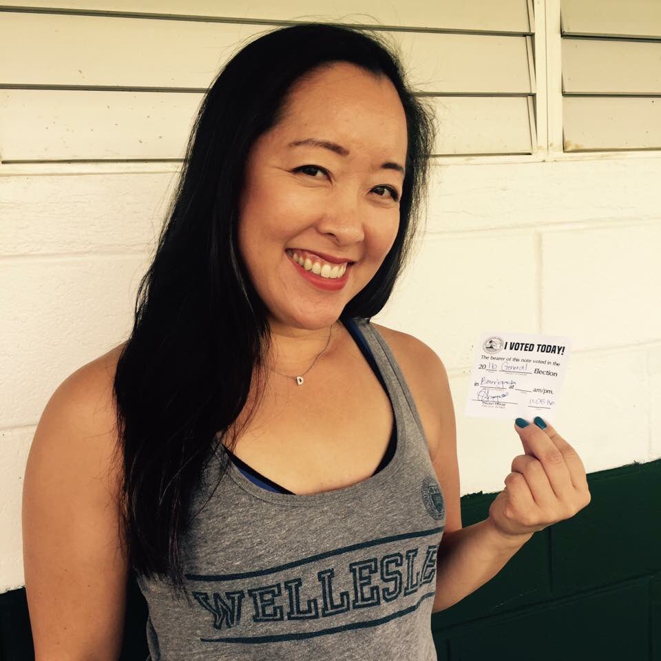 WW4Hillary's tweet photo. Dorene voted in the straw poll in Guam! #VoteWellesleyBlue https://t.co/IAB7zJ730G