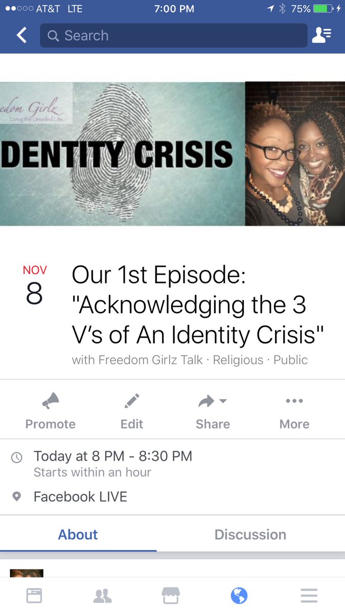 FreedomGirlzTlk's tweet photo. Tonight's the night!! Tune in for our first show! The 3 V's & Your Identity #freedomgirlztlk #identitycrisis #threeVs https://t.co/5lDnZ5RDeS