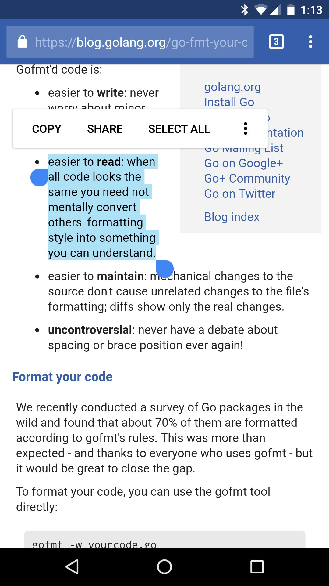  on twitter fwiw on flexibility the golang formatter has one