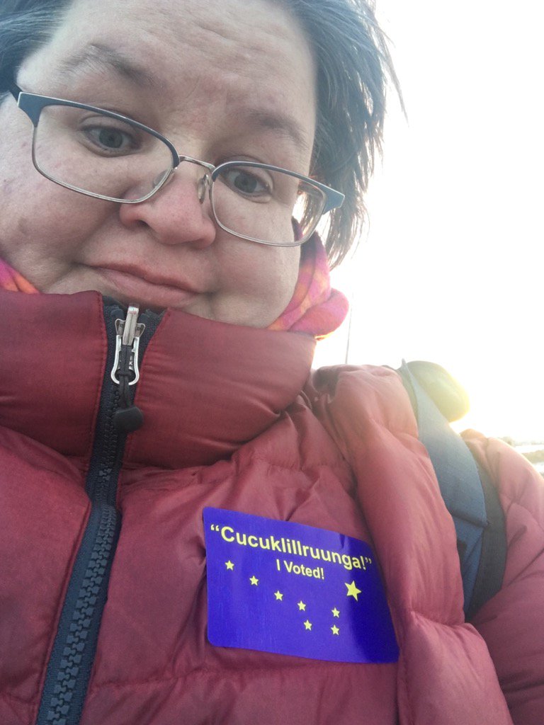 SpinAlaska's tweet photo. Village vote... we discussed hats and my foolishness in not wearing mine. #voted2016 https://t.co/5ULZXZDtRH