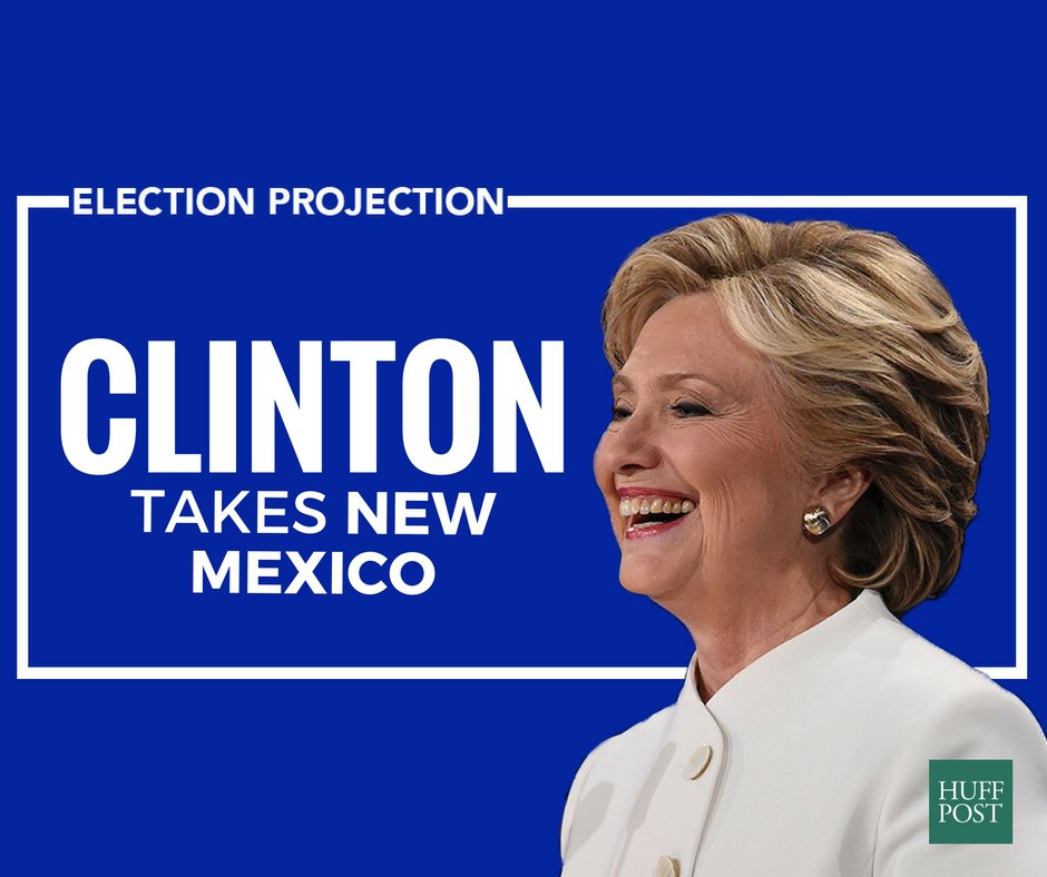 HuffPostPol's tweet photo. Clinton projected to win New Mexico https://t.co/KJ6sn14rye #ElectionNight https://t.co/bUjrHTCyL1