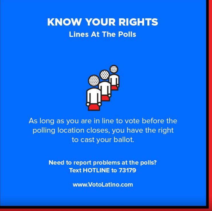 votolatino's tweet image. Attention, peeps! #KnowYourRights If you're in line when the polls close they are legally required to let you vote! Stay in line! #VLvoices