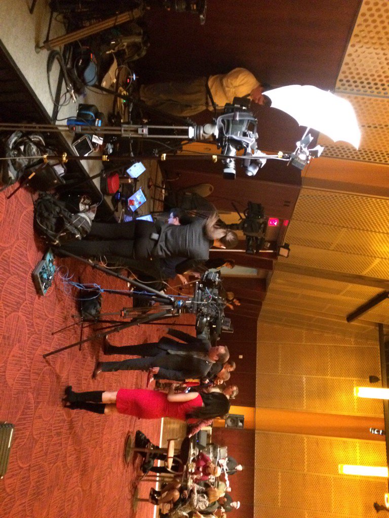 The media platform at the GOP party in Salem. The presidential race is close as of 7:30pm