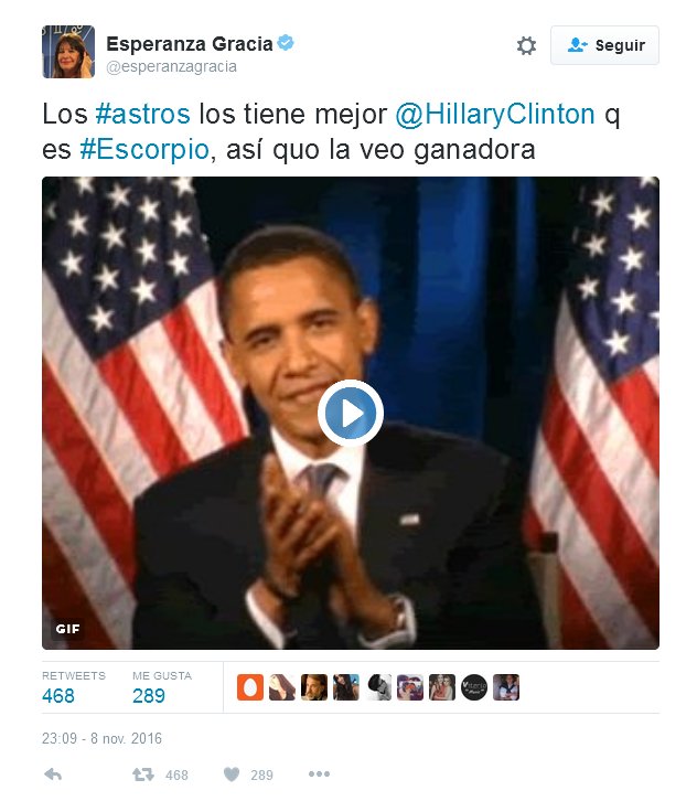 Los astros los tiene mejor Hillary Clinton que es Escorpio, así que la veo ganadora