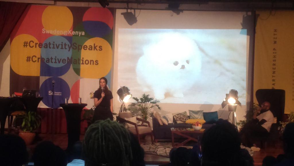 "Welcome to the Swedish Fashion Industry" ~ Elin Frendberg, CEO, Swedish Fashion Council (w/ the lapdog in the background) #creativenations