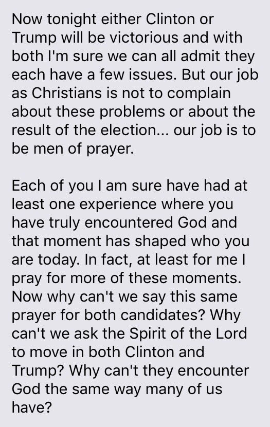 EurekaFCA's tweet photo. Korbin Farmer, my huddle leader at HLC, sent me this today. Please read it concerning the election. #EHSFCA https://t.co/k5zjGj95lS
