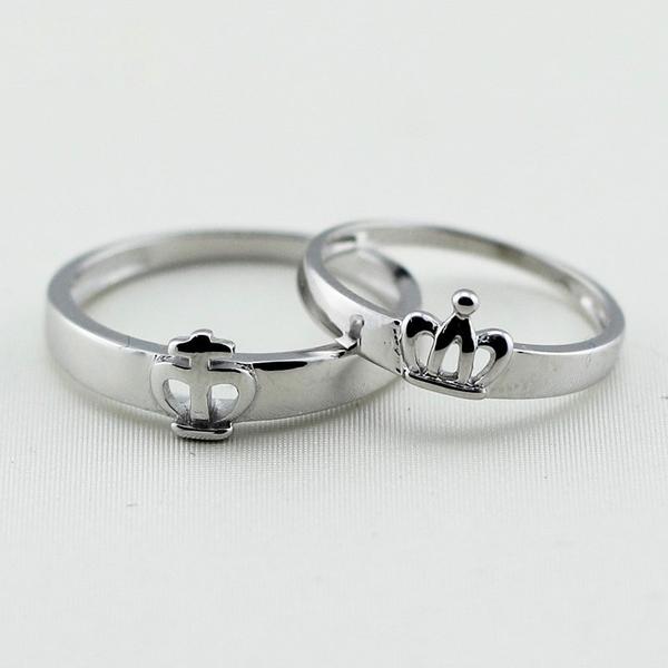 silver plated adjustable royal and classy look king and queen crown design couple  ring for men and women.