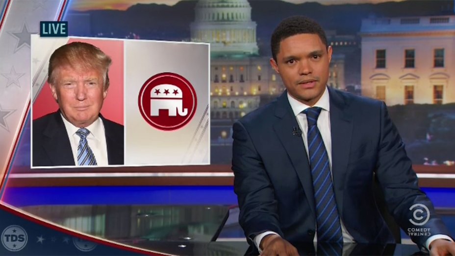 THR's tweet photo. Trevor Noah admits he's "very much afraid" of a Trump win as 'The Daily Show' goes live for #ElectionNight https://t.co/mGKhT7LJbv https://t.co/nMrmXTHFsw