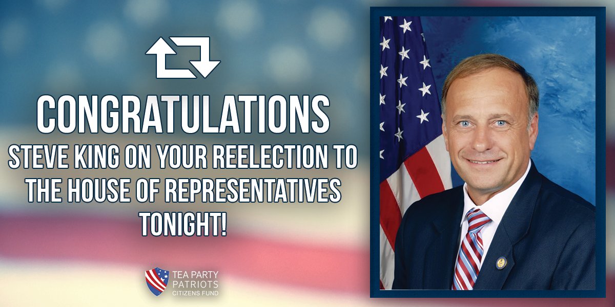 jennybethm's tweet photo. .@SteveKingIA has long been one of the strongest allies of the #teaparty movement. #ElectionNight #TPP2016
https://t.co/dkpsbkuWhM https://t.co/WKqdC66jjZ