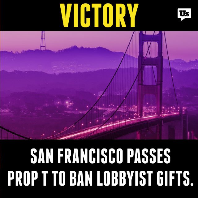 representus's tweet image. BREAKING: San Francisco voters overwhelmingly vote in favor of Prop T. #FightBigMoney #RepresentUs #ElectionNight