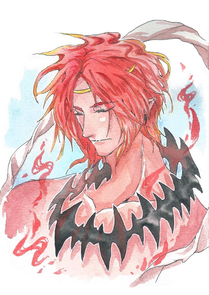 Hanzi 涵子 騰蛇commission For Friend 紅蓮 騰蛇 少年陰陽師 Watercolor