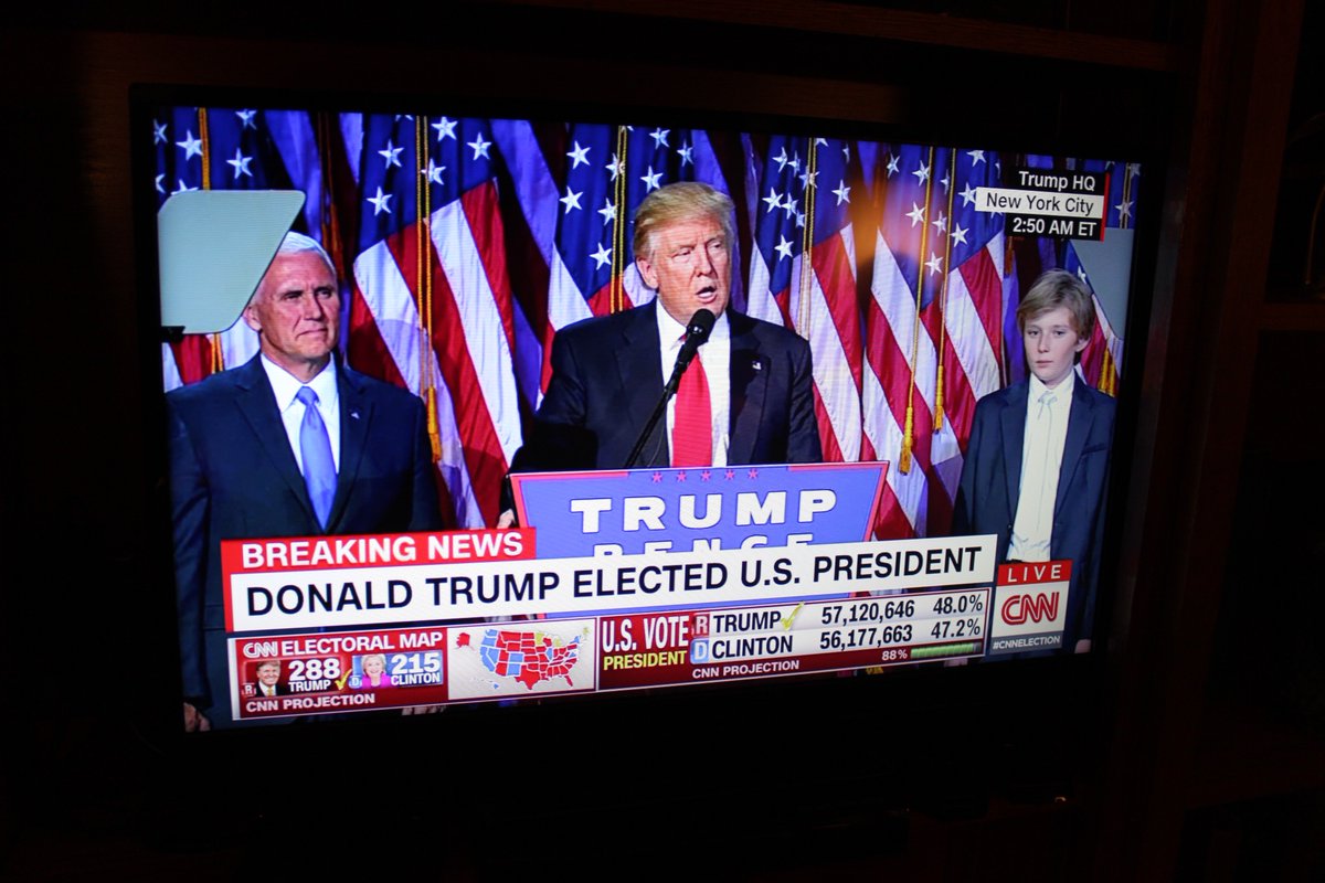 ProfAllan's tweet photo. MJ students in one of the sitting rooms in our Ogdensburg hotel in the early morning hours when Trump's victory was confirmed. #MJUSAVotes https://t.co/Fo1tJNHlV2