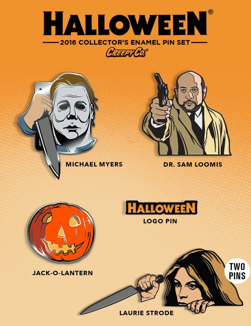 brokehorrorfan's tweet image. John Carpenter's Halloween enamel pin set releasing tomorrow via @creepycompany: brokehorrorfan.com/post/153568667…