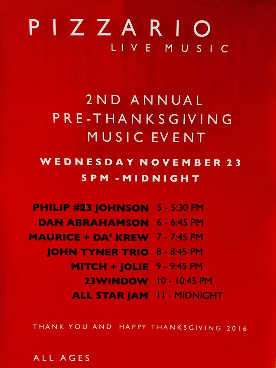 PizzarioPdx's tweet photo. Pre Thanksgiving music  tonight, 5pm- midnight! All ages.. https://t.co/H02XHQiXJR