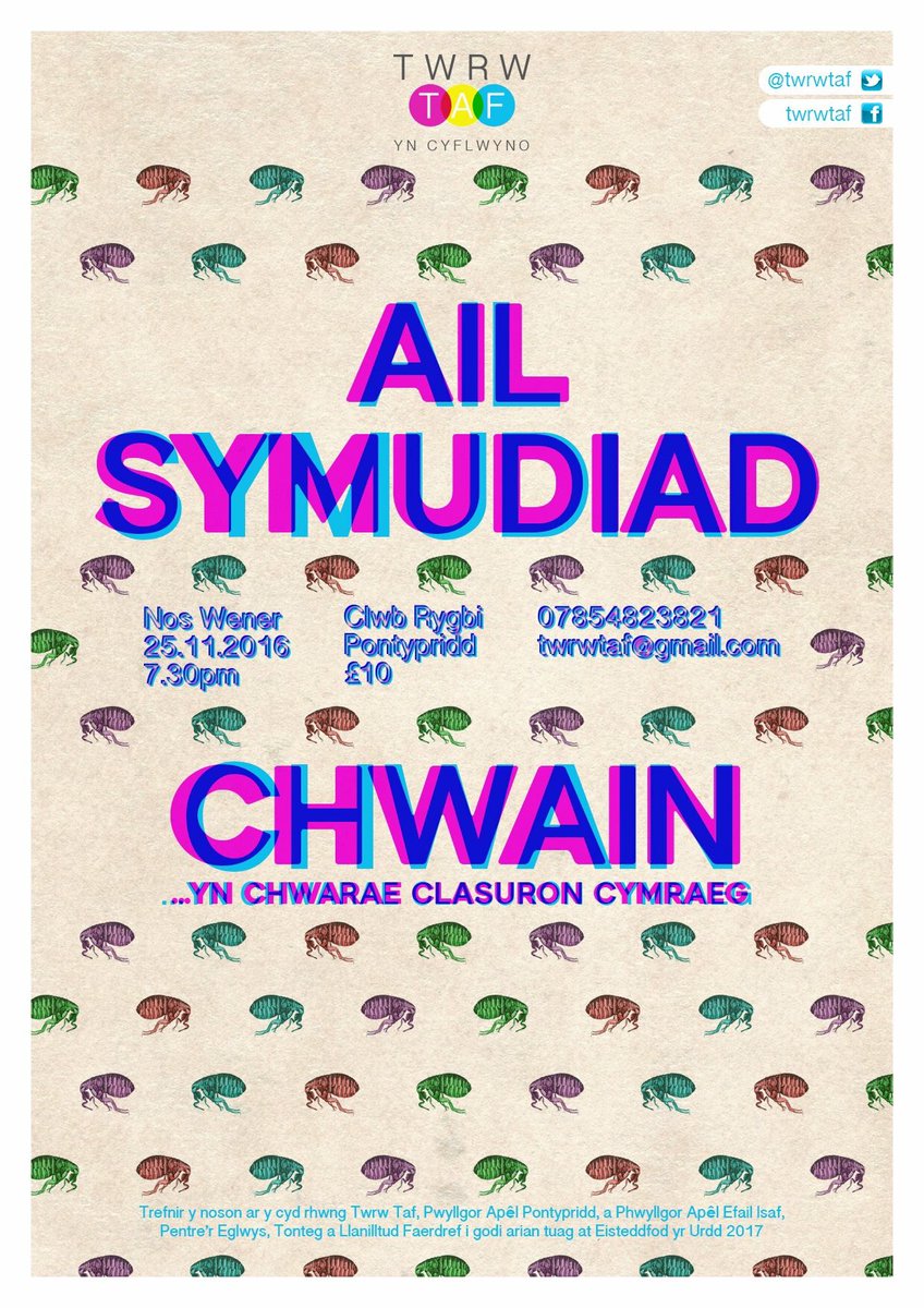 TwrwTaf's tweet photo. Rhywbeth bach i gal chi yn y mŵd am nos Wener. #AilSymudiad a gig cyntaf @chwainband yn Clwb Rygbi Pontypridd #yagym https://t.co/0tNZ6FkNT3 https://t.co/ebdfMG2tg0