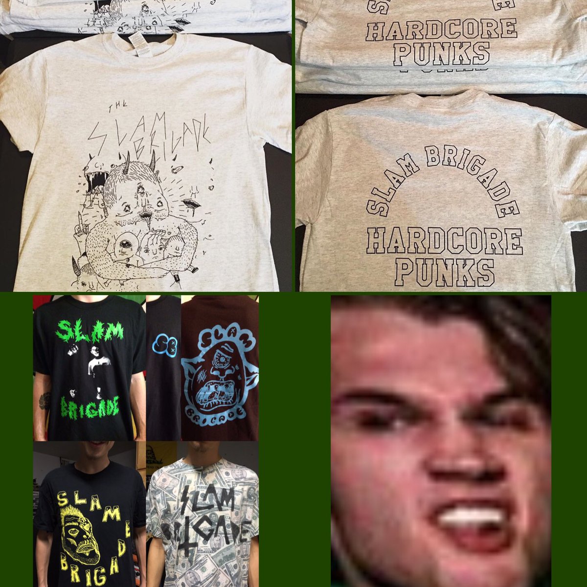 TheSlamBrigade's tweet photo. Grey shirts are $8 and the rest are $5, stickers and patches are free. Anything we don't sell I'm gonna set on fire. See y'all tonight. RT https://t.co/DyrswfakBb