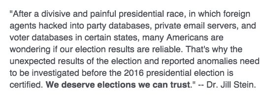 splinter_news's tweet photo. .@DrJillStein is demanding vote recounts in Wisconsin, Michigan, and Pennsylvania: https://t.co/4hAewaen32 https://t.co/ZaA3ko7Zh2