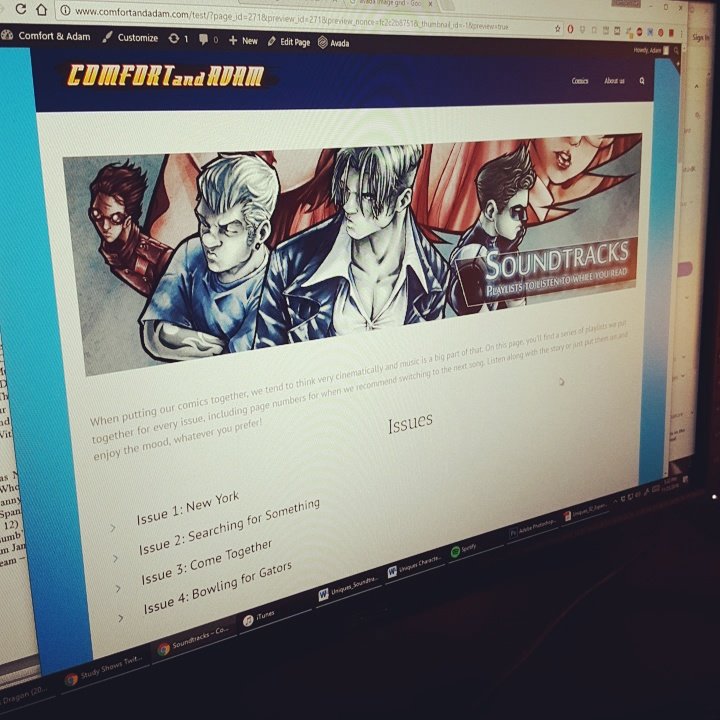 ComfortAndAdam's tweet photo. Finishing up #TheUniques #soundtrack section of our new website. Each done by making a #spotify Playlist!
#mycurrentcanvas #makecomics https://t.co/48sBMKvOEA