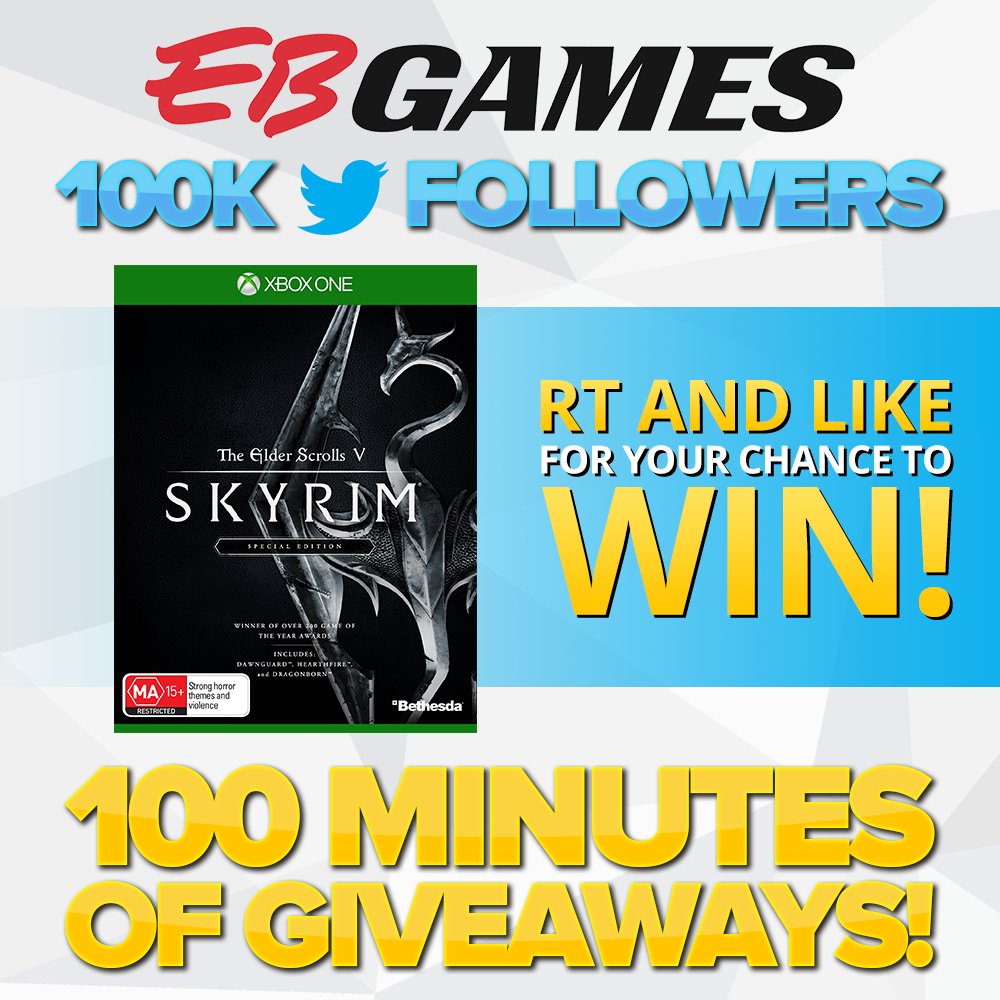 EBGamesAus's tweet photo. WE HAVE FREE STUFF IF YOU HAVE WANTS!
Next up is #Skyrim Special Edition for #XboxOne!
RT & Like to win! #EB100K https://t.co/U9r90uMHyY