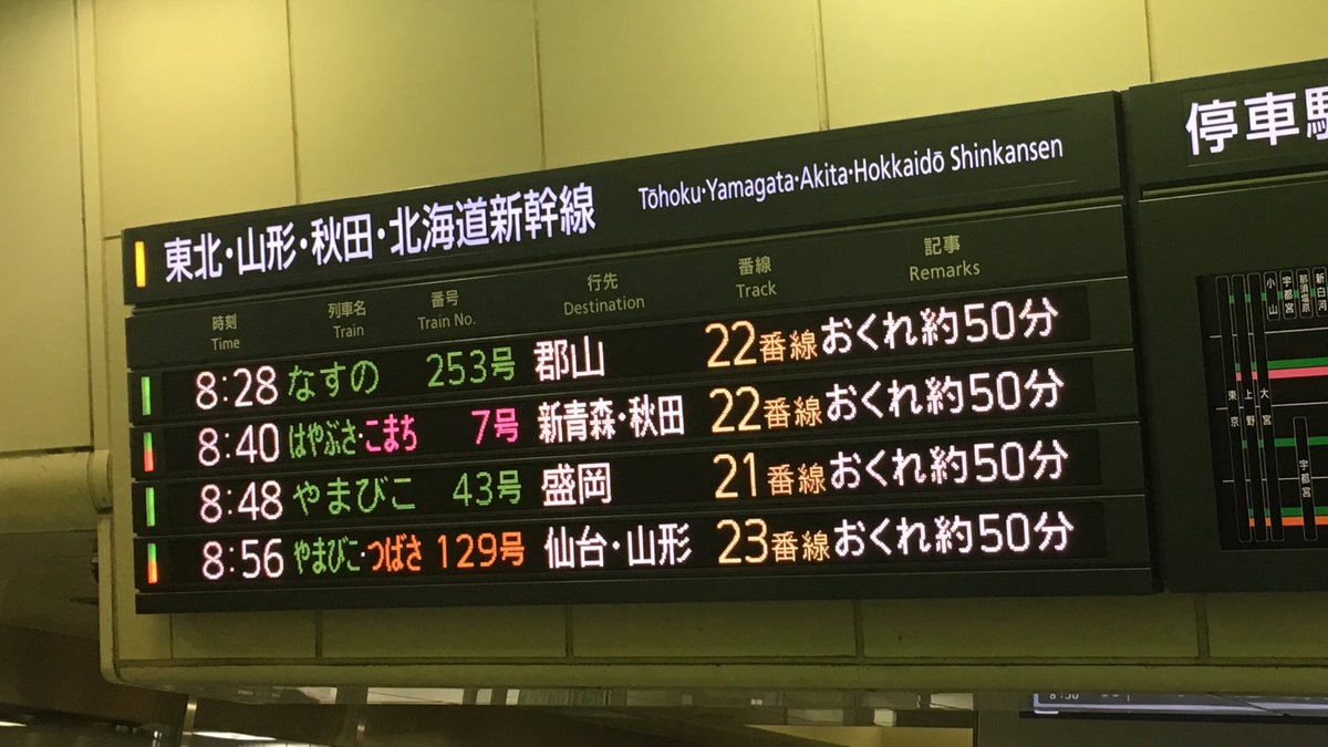 櫻井泰斗 ユウコ 軽井沢暮らし 東京駅電光掲示板 23番線の新幹線遅延情報です 9 19現在 北陸新幹線 上越 新幹線 東北新幹線 山形新幹線 秋田新幹線 T Co Dlghxduqst Twitter