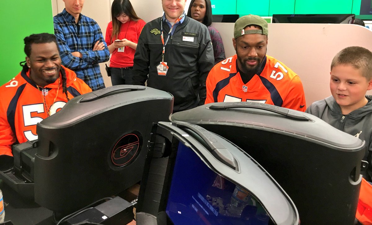 BroncosOffField's tweet photo. Our @Broncos are playing @EAMaddenNFL against local military families for #ProsvsGIJoes at @Microsoft!

#SaluteToService #BeAChampion https://t.co/5nSQKcIUeF