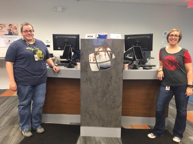 No. 3 Michigan plays No. 2 Ohio State Saturday. Liz &amp; Adele at our Allegan branch disagree about who will win! Who do you think will win?