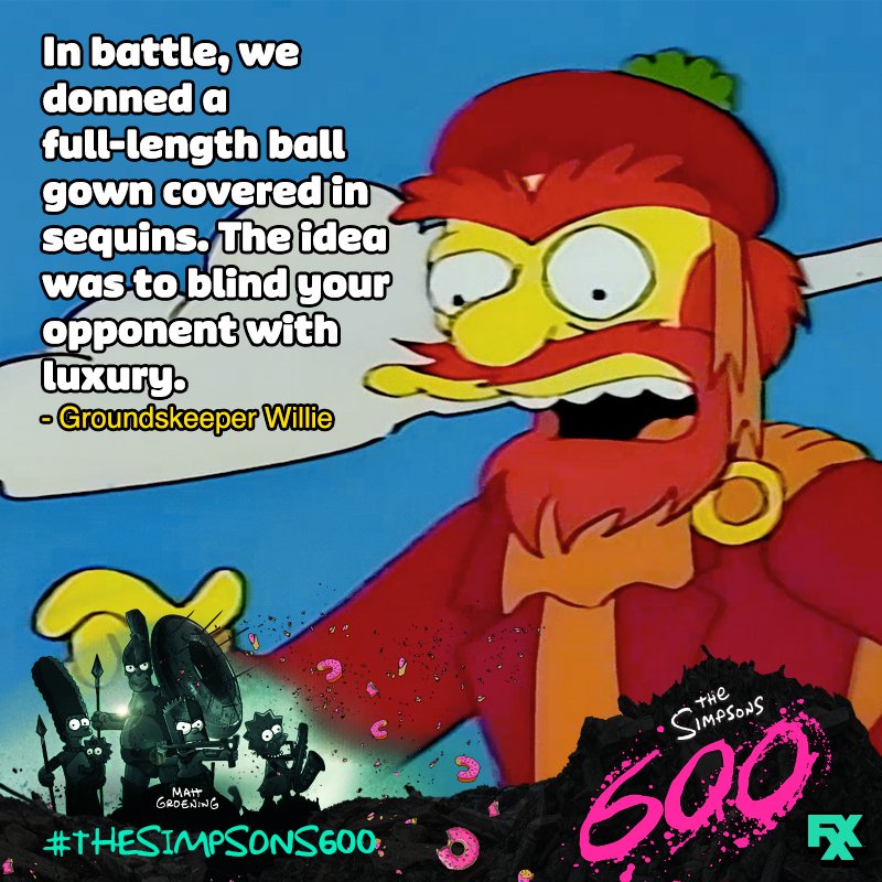 EverySimpsons's tweet photo. Style points should be the key to any battle strategy. #WillieStyle #TheSimpsons600 https://t.co/CpmCDQf77w