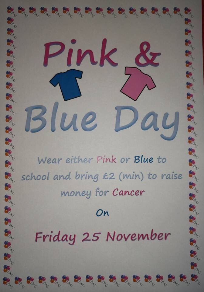 Moneynick_PS's tweet photo. On Friday we are raising money for Cancer. Wear pink or blue to school &amp; bring a donation for a great cause! #wearitpink #prostatecanceruk https://t.co/YFDV7Lcmgx