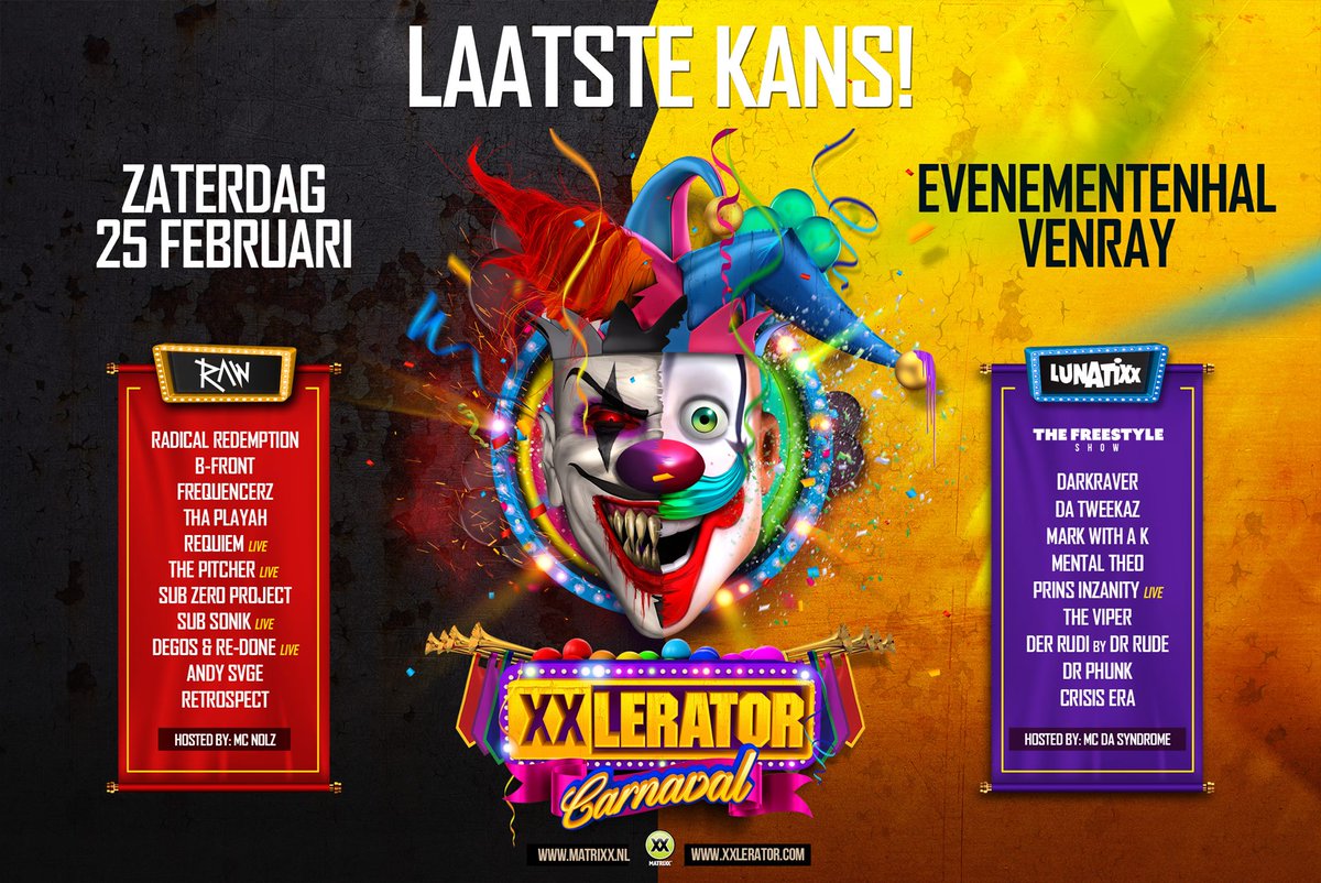You have until midnight to secure your <a href="/XXlerator/">XXlerator</a> Carnaval tickets for just €20,-! Get yours now! bit.ly/2fVX30A