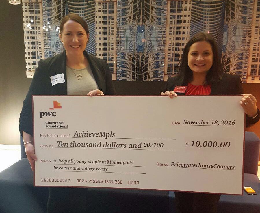 AchieveTC's tweet photo. Big thanks to @PwC employees for selecting us for $10,000 gen op grant! We will put this to good use for Minneapolis students! @DGrant_mpls https://t.co/mQykpLStad